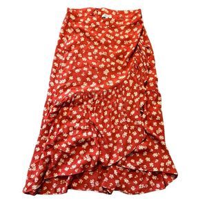 Madewell Ruffle Wrap Floral Midi Skirt In Happy Hibiscus Size 8